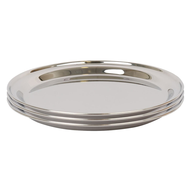 Argon Tableware - Round Stainless Steel Serving Tray Platters - Set of 3, 2cm H x 35.50cm L x 35..50cm W