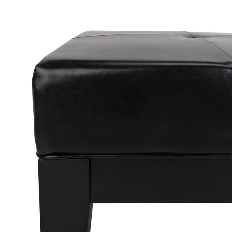 Black Tufted Leather Cocktail Ottoman with Beech Wood Frame
