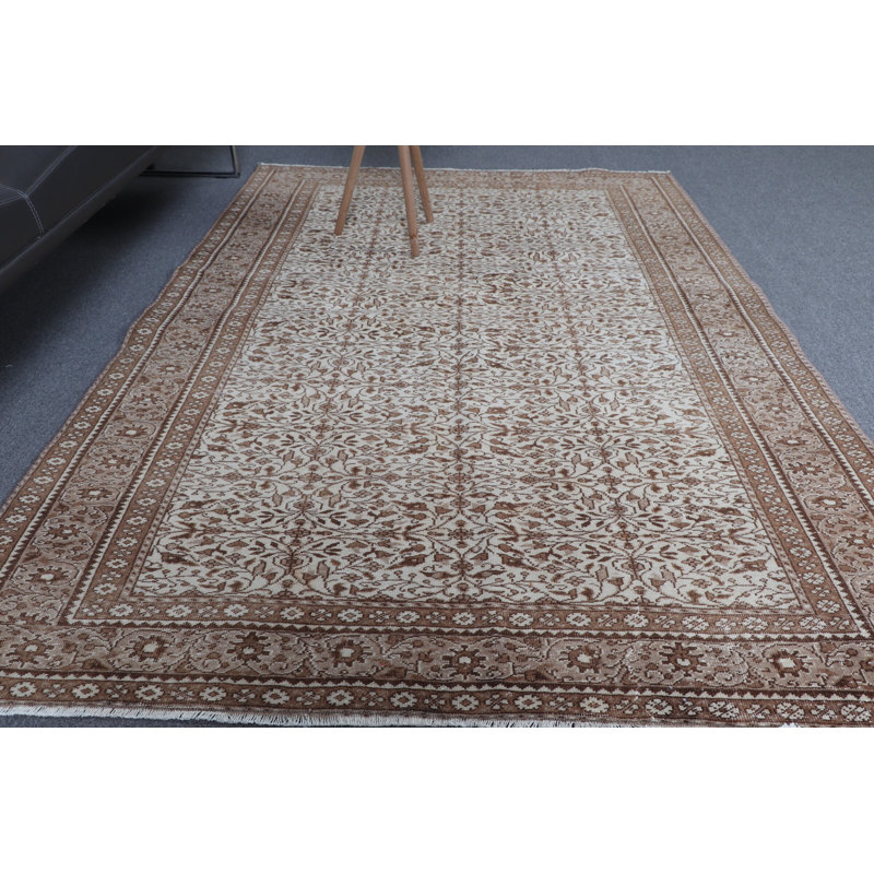 Tapis turc authentique en laine idéal pour la salle à manger - Le tapis décoratif brun de style Oushak fait un cadeau parfait pour la maison