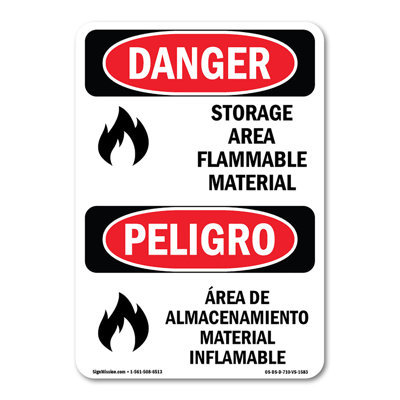 Storage Area Flammable Material Bilingual Plastic Sign 10" X 7"