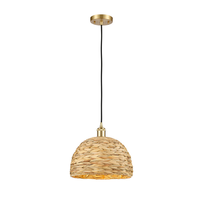 Luminaire suspendu en corde de rotin tissé 1 lumière Malaga, H 130,75 po x l 12 po x P 12 po, Or satiné