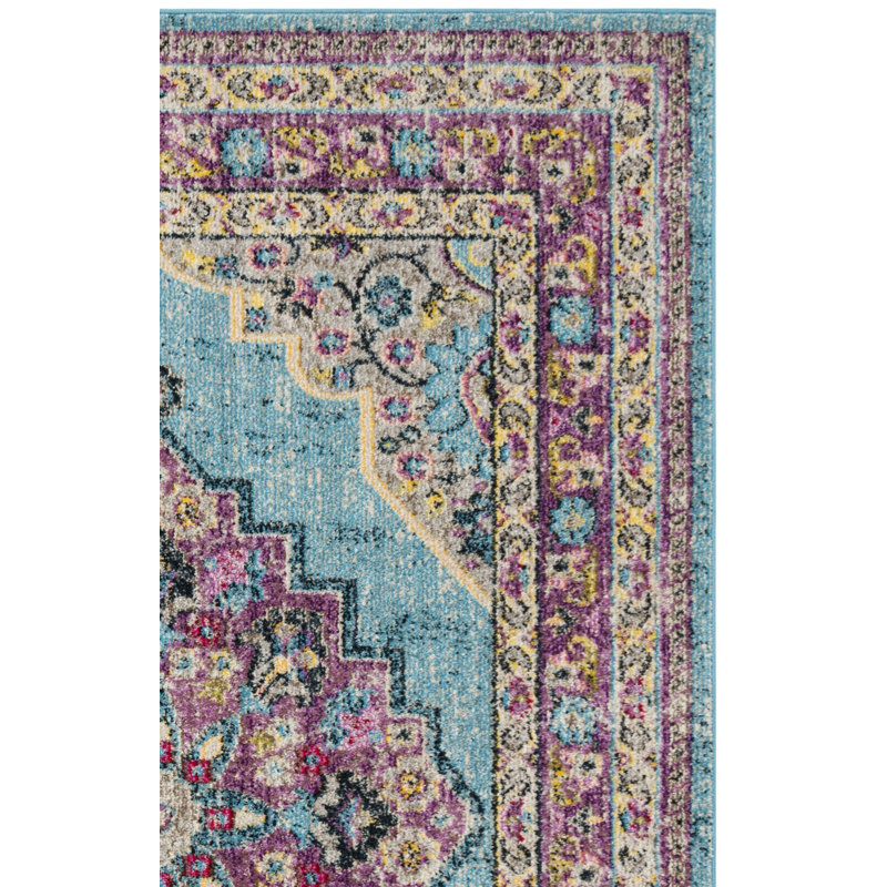 Tapis oriental turquoise / mauve Katie, Tapis de couloir 2 pi 2 po x 8 pi