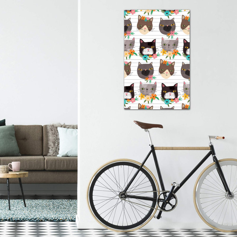 «Everyday Feline Foliage» par Lisa Barlow - impression d'art graphique, H 12 po x l 8 po x P 0,75 po, Toile tendue