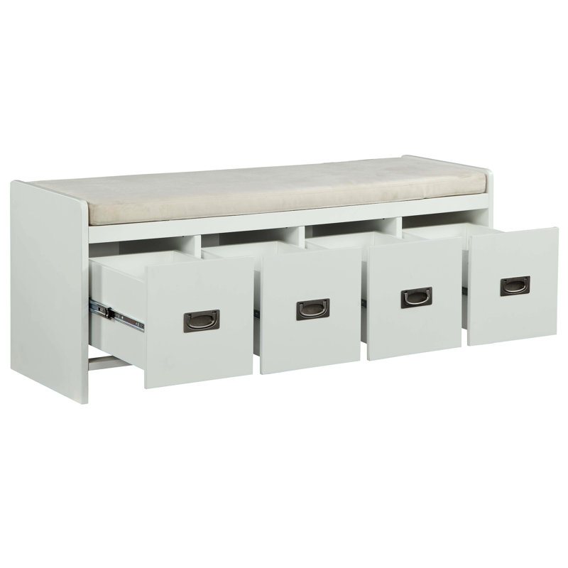 Banc de rangement beige et blanc - 4 tiroirs, siège rembourré confortable, structure en bois de style attrayant contemporain, tendance moderne