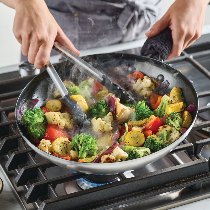 Kitchenaid Stainless Steel 3-Ply Base Ceramic Nonstick Frying Pan, 12-Inch, Stainless Steel