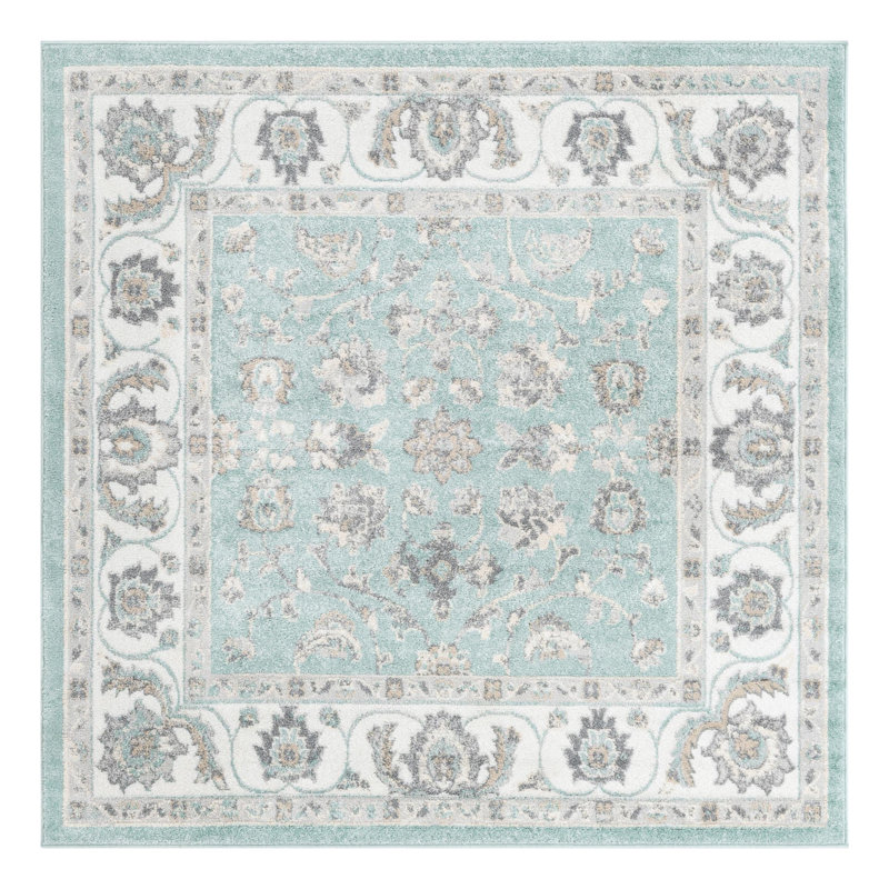 Tapis oriental bleu / gris Hilley, Carré 6 pi