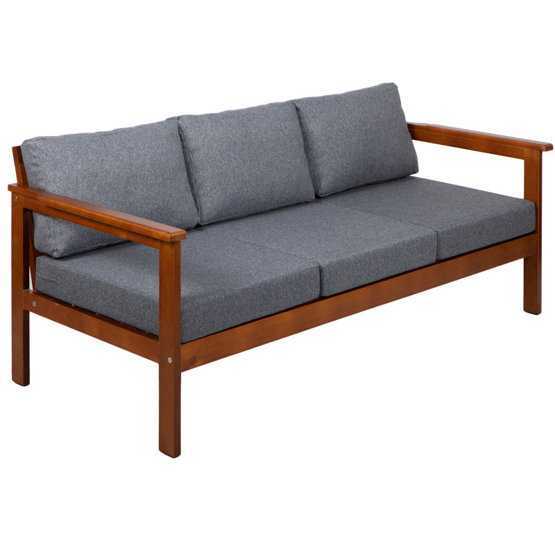 Jaqualyn 164cm Wide Pine Garden Sofa with Cushions, Brown, Dark Grey