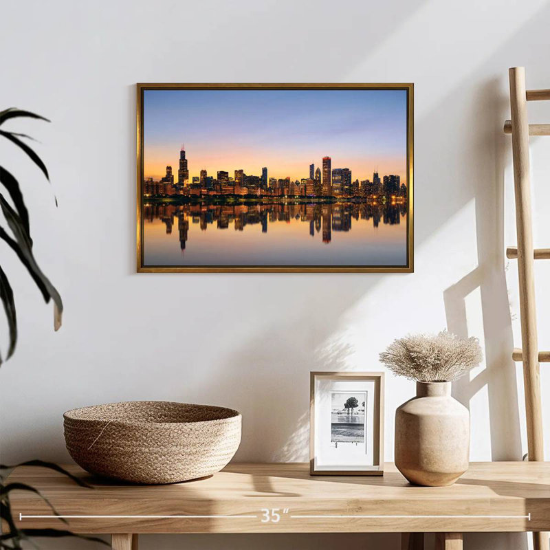 Chicago, reflet de l'horizon, 19 po x 13 po, Cadre flottant doré