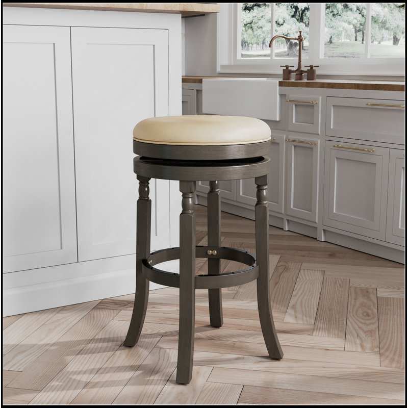 Tabouret 30 ", siège en cuir vieilli, Gris, Beige