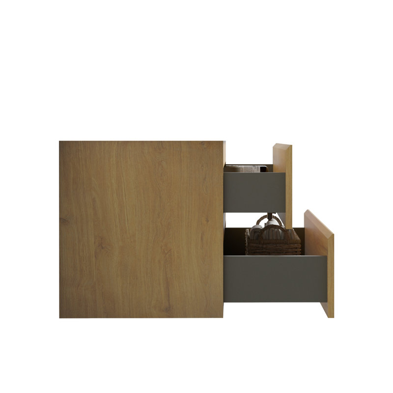 Armoire murale moderne - chêne naturel, deux tiroirs pour salle de bain organisée sans lavabo fonctionnel