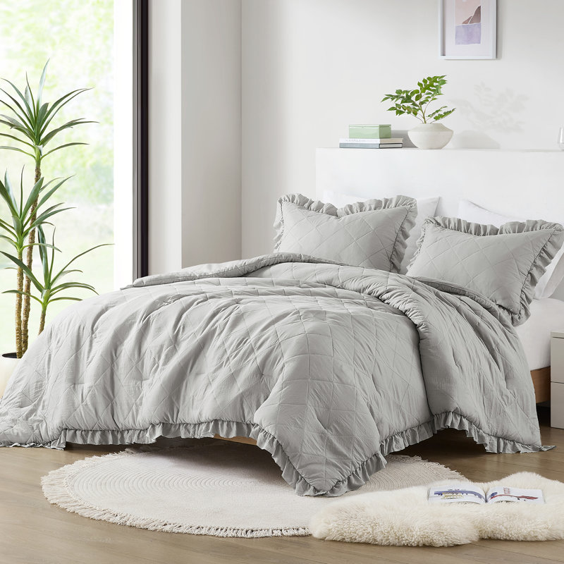Phoebe Blush Diamond Quilted Ruffle Edge 2-Piece Twin/Twin XL Comforter Set, Twin / Twin XL Comforter +1 Standard Sham, Blush
