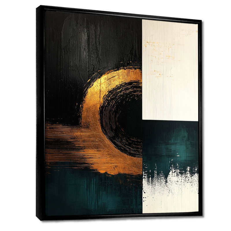 «Barnesville Beyond The Angles Golden Emerald Forms II», art sur toile géométrique, Noir, Impression encadrée flottante