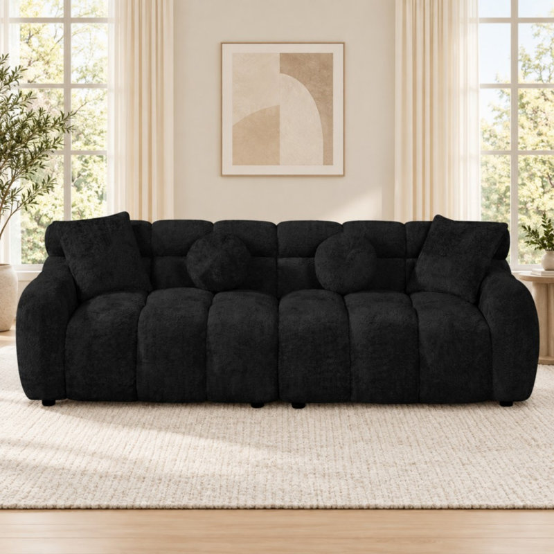 Canapé capitonné moelleux de 87,3 pouces pour salon, Polyester noir
