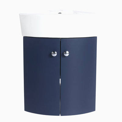 Corner Bathroom Vanity Sink Combo For Small Space Wall Mounted Cabinet Set, Ceramic Sink