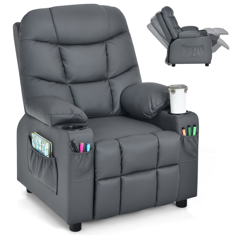 Quercia Kids 16'' Recliner Chair and Ottoman, Gray