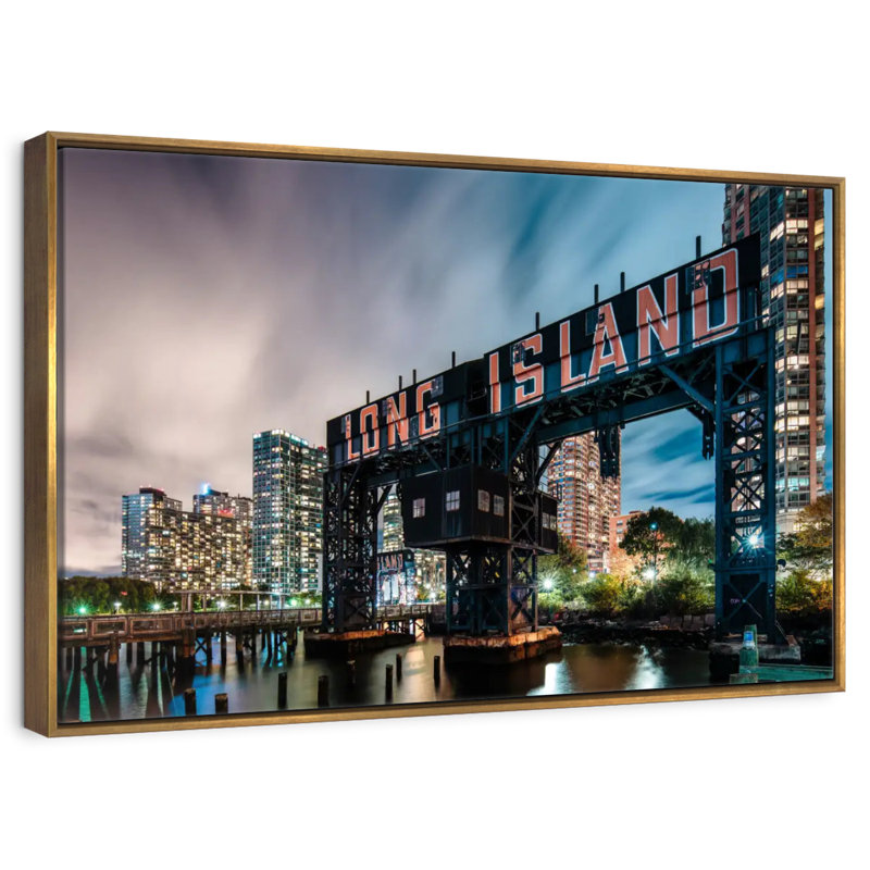 Long Island Sign, 19" X 13", Floating Frame Gold