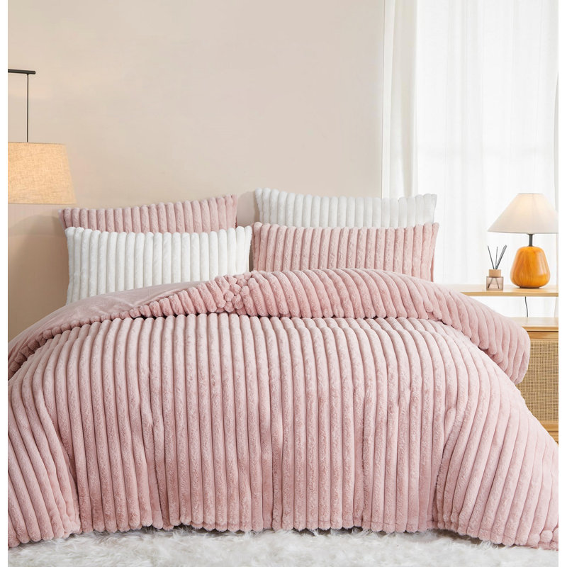 Ensemble de housse de couette rayé moelleux 3 pièces Nayoroom SJT-FTRSTW, Housse de couette pour très grand lit et 2 taies