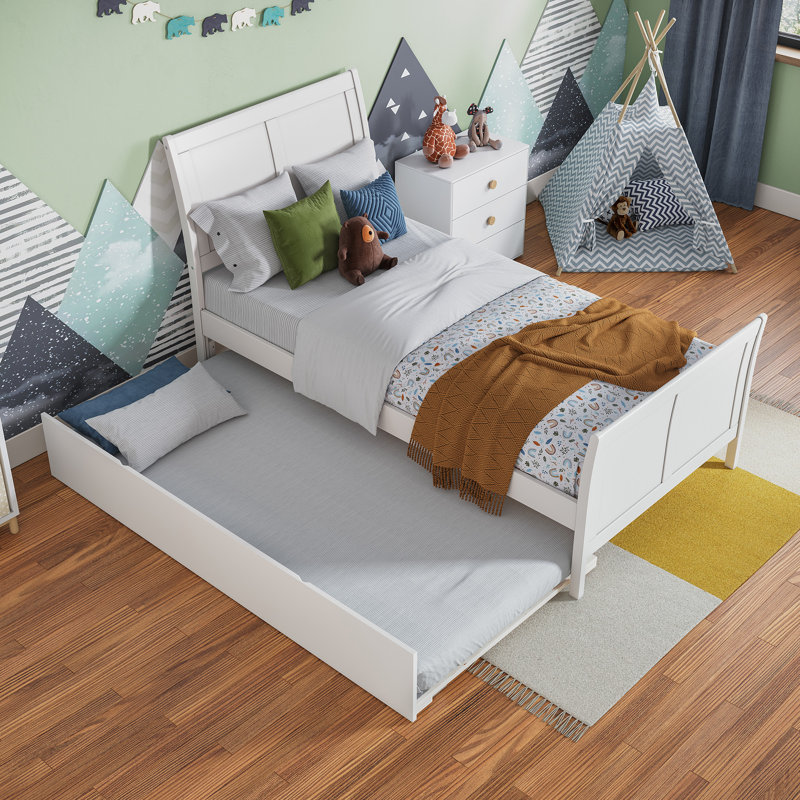 Fitzsimmons Solid Wood Platform Bed with Matching Footboard and Trundle, Twin, White