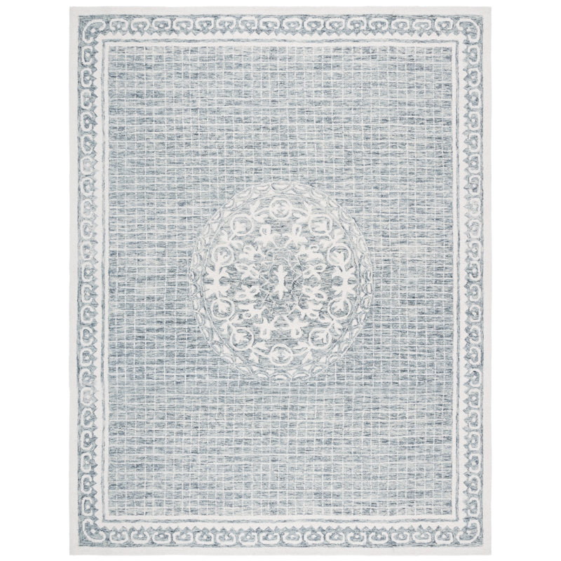 Fernet Ebony Hand Tufted Wool & Cotton Damask Rug, Rectangle 8' x 10'