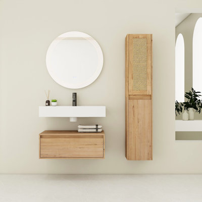 Armoire de salle de bain moderne avec lavabo en résine et tablette latérale
