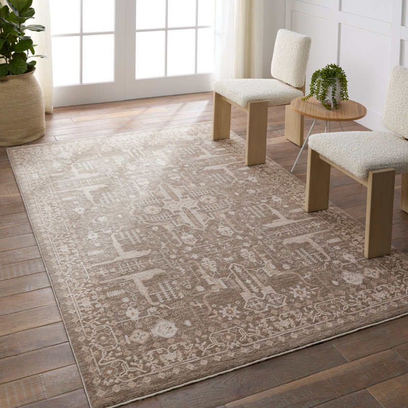 Kerin Oriental Machine Woven Polyester/Polypropylene Area Rug in Taupe/Cream, Rectangle 8' x 10'