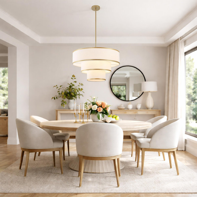 Aasim 5-Light Dimmable Tiered Drum Chandelier, Gold