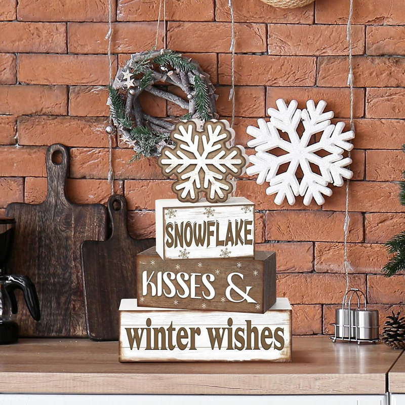 Blanc et noir - bois - plateau étagé / plateau de table / hiver / Noël / rustique / maison de campagne