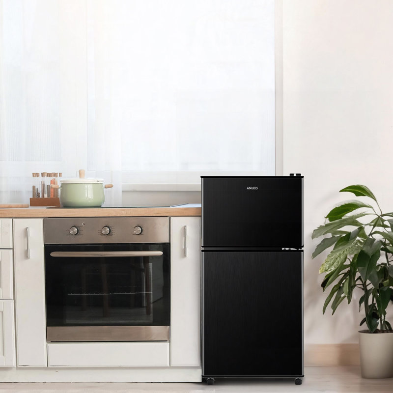 Mini réfrigérateur compact de 3,5 pi³ avec congélateur, petit réfrigérateur avec 2 portes, 7 tablettes amovibles pour thermostat, cuisine, dortoir, appartement, bar
