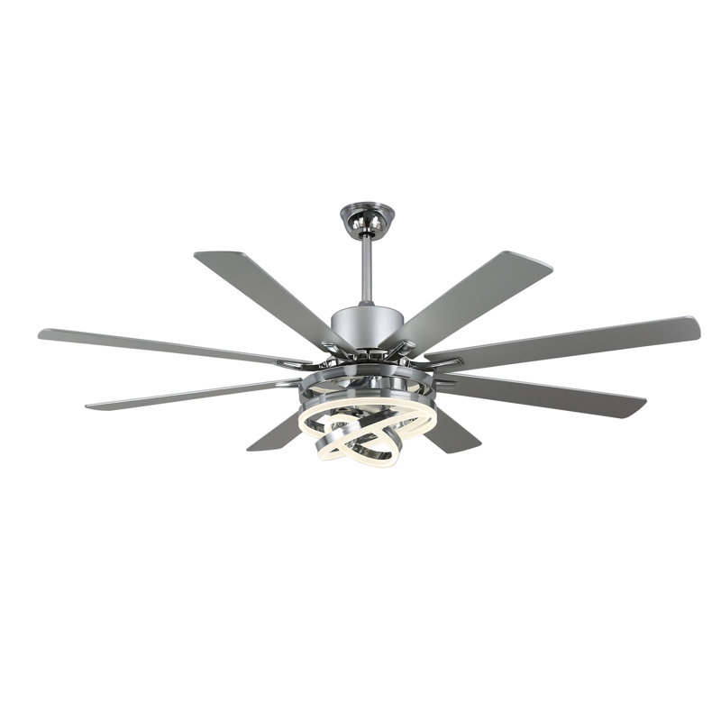 Ventilateur de plafond Terriek à intensité variable de 72 po avec lumière et télécommande, Chrome chrome