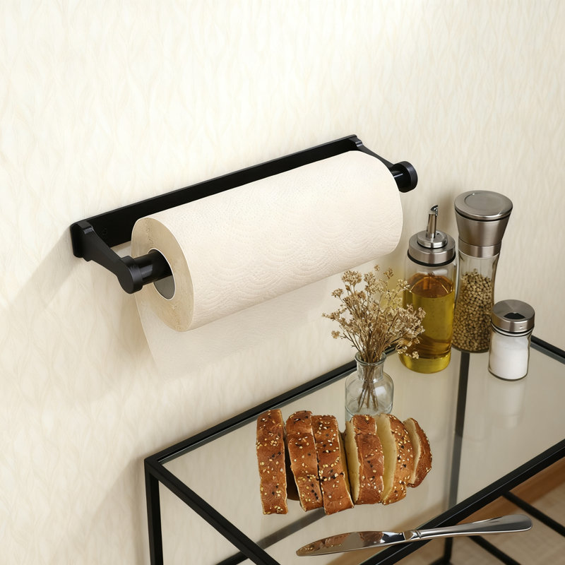 Porte-essuie-tout sous armoire avec options d'adhésif et de perçage, distributeur de rouleau de papier de cuisine mural en aluminium pour cuisine et salle de bain