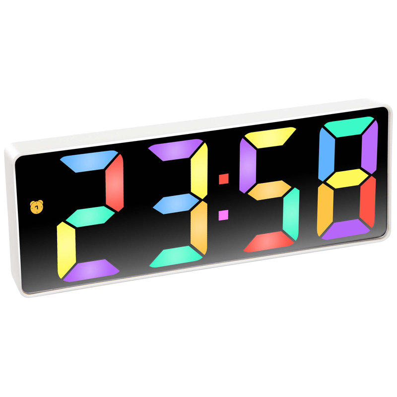 Digital Tabletop Alarm Clock, White with Coloured Display, 6.25" x 2.25"