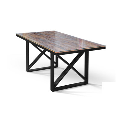 Pine Rectangular Wood Top Dining Table with Steel Base