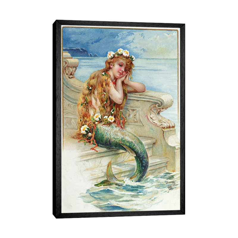 Little Mermaid by E.S. Hardy - Painting on Canvas, 66.04cm H x 45.72cm W x 3.81cm D, Black Framed