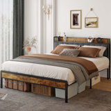 Kewarra Platform, Metal Bed Frame with Storage Headboard, Sturdy and Stable
