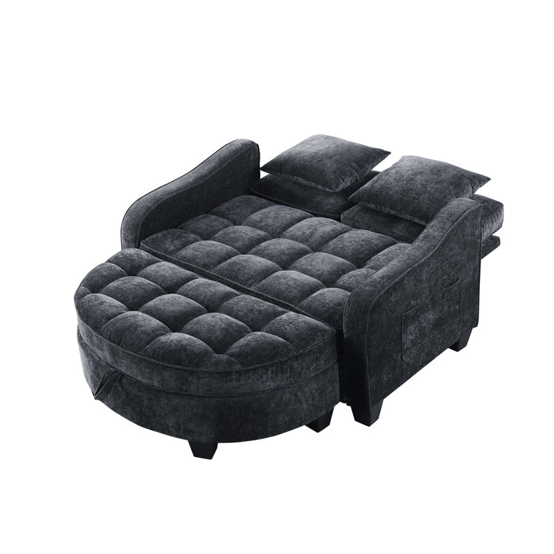 Accent Chair With Storage Semicircular Ottoman, Black