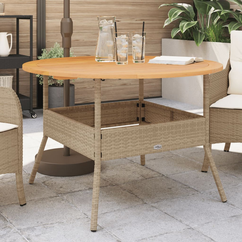 Garden Table With Acacia Wood Top 110X71 Cm Poly Rattan, Beige