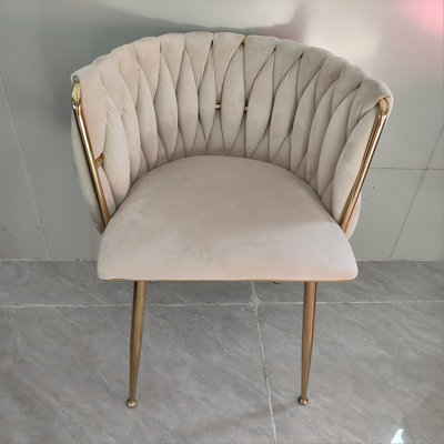 Modern Velvet Dining Chairs Set of 2, Upholstered Woven Dining Chair with Golden Metal Legs, Upholstered Dining Chairs for Dining Room, Kitchen, Vanity, Living Room