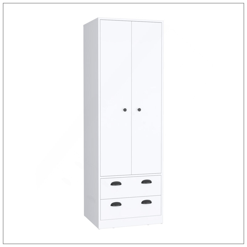 Armoire H 70 po avec 2 tiroirs et 2 portes, blanc