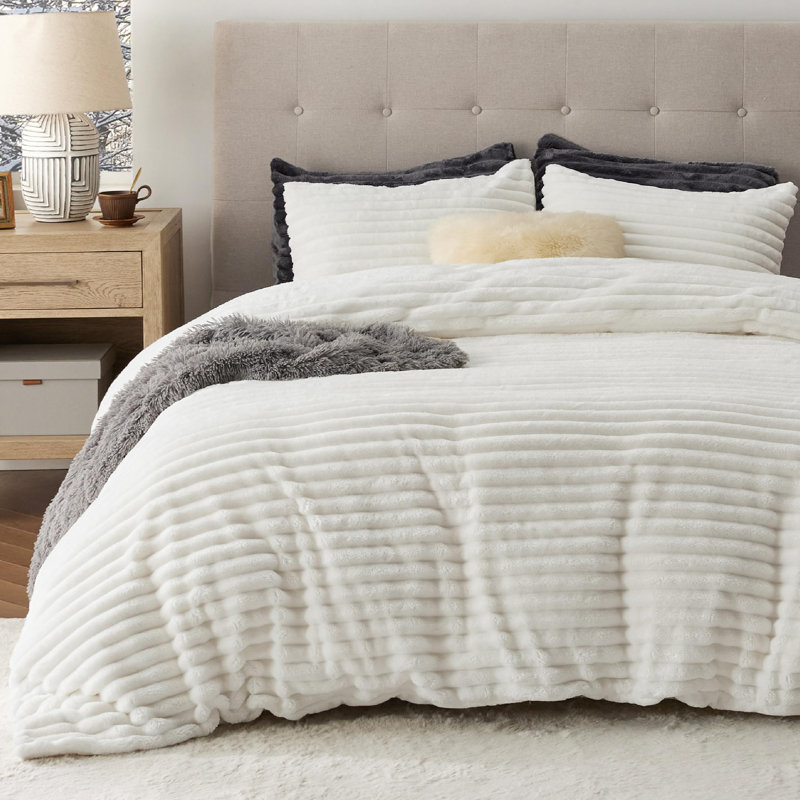 Ensemble de housse de couette Litsure, Housse de couette pour très grand lit et 2 taies , Coconut White