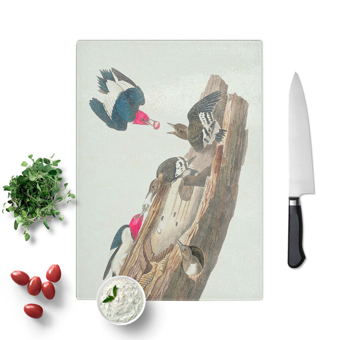 Tempered Glass Headed Woodpeckers by John James Audubon Chopping Board