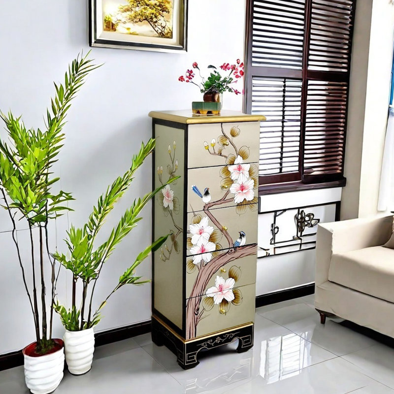 Hand-painted solid wood drawer high accent chest