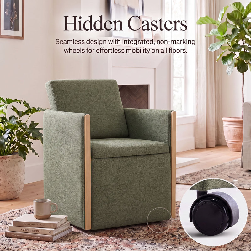 Modern Movable Dining Chair With Storage, Moss Green