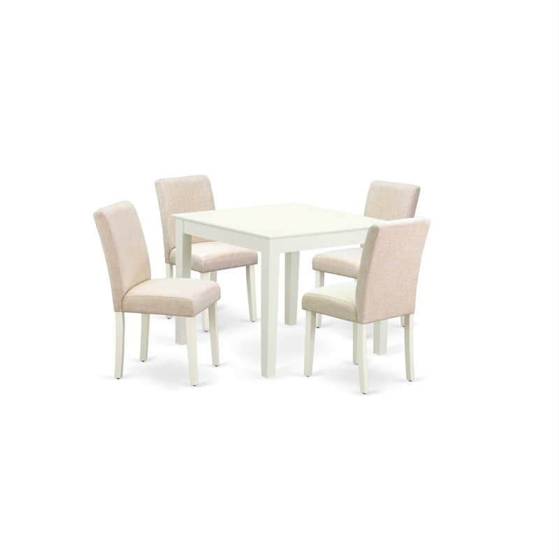 L'ensemble de table de salle à manger 5 pièces pour 4 personnes comprend une table de cuisine carrée et 4 chaises Parson rembourrées en lin beige clair, lin blanc