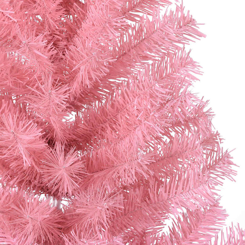5.91' H Lighted Artificial Christmas Tree, Pink, 180 cm, with 120 Rose Gold Balls