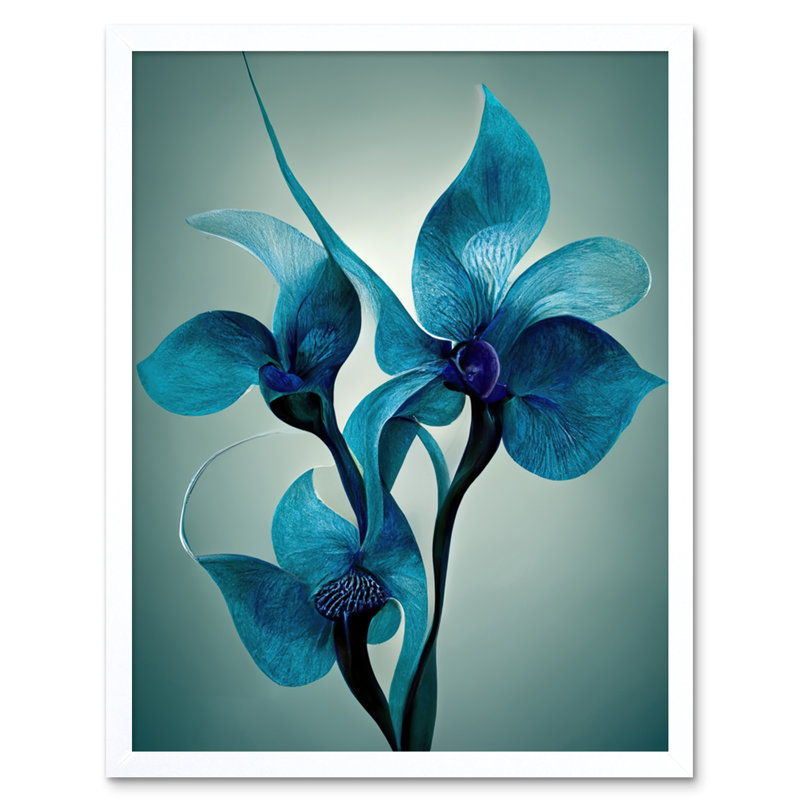 Elegant Teal Blue Orchid Flowers - Print, White Framed Paper, 25.9cm H x 20.6cm W