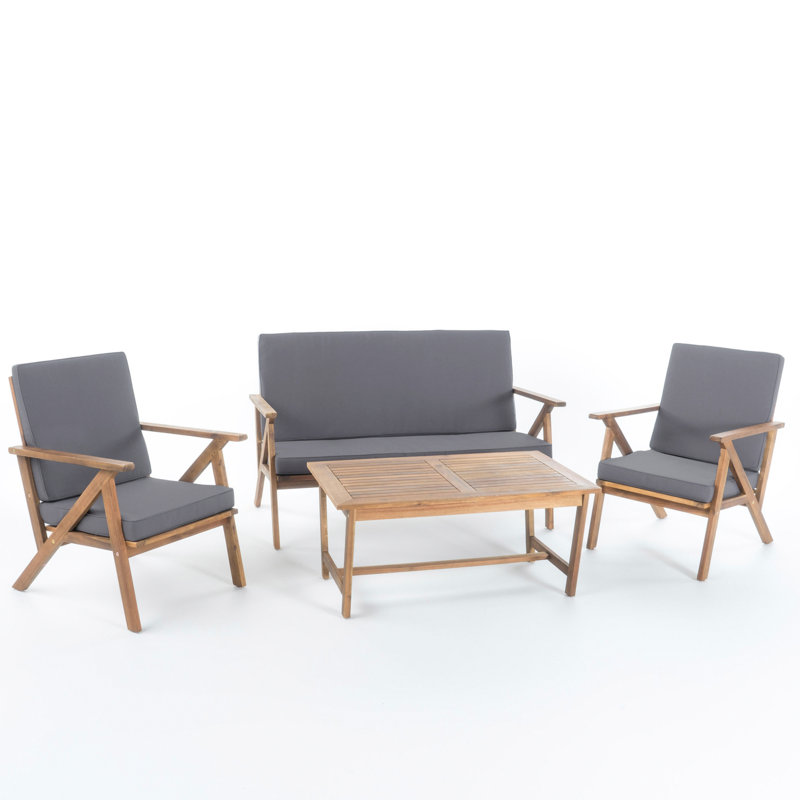 Macklan 50.75'' Wide Reversible Wood Patio Sectional Set with Cushions