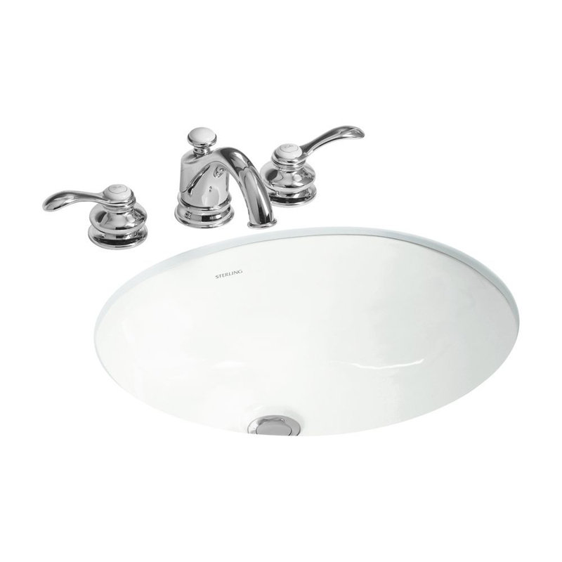 Lavabo de salle de bain circulaire encastré en porcelaine vitreuse avec trop-plein Wescott, Blanc