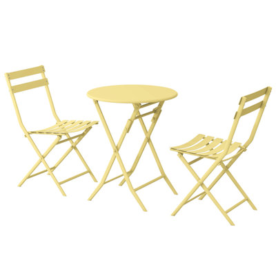 3 Piece Patio Bistro Set Of Foldable Round Table And Chairs, Yellow