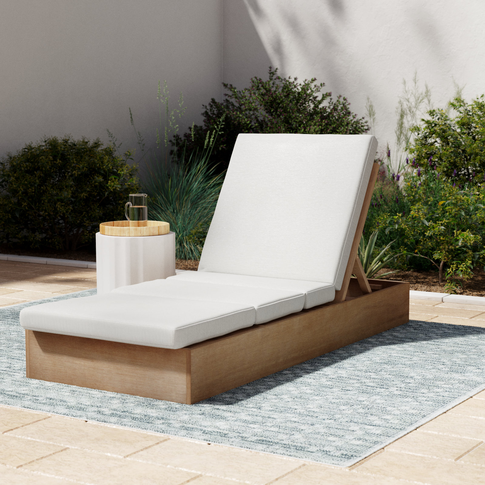 Fatima Wood Chaise Lounge Chair , White