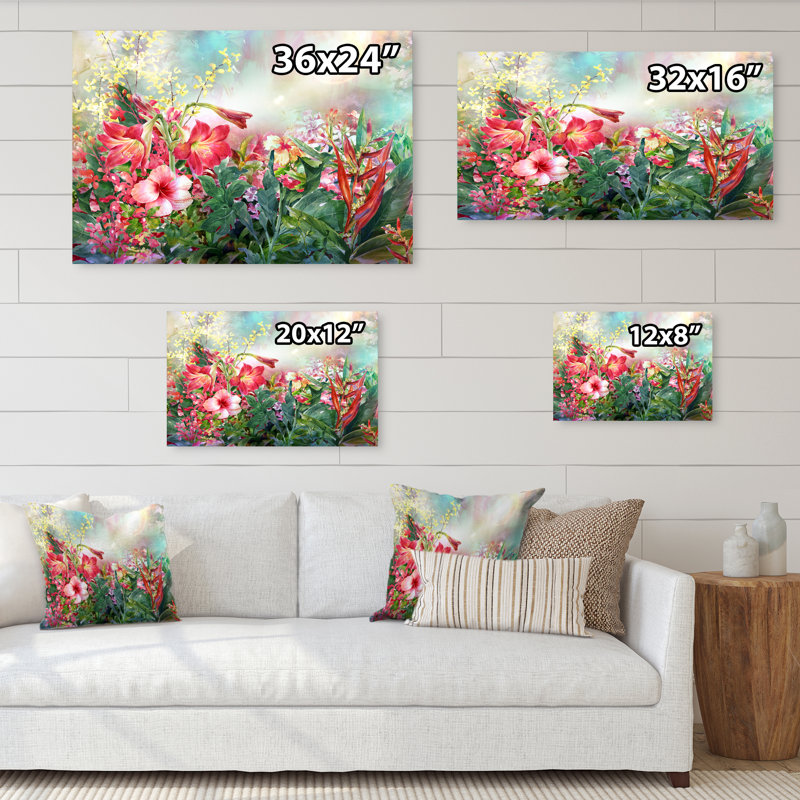 Impression de fleurs multicolores printanières sur toile, H 24 po x l 36 po x P 1 po, Toile tendue